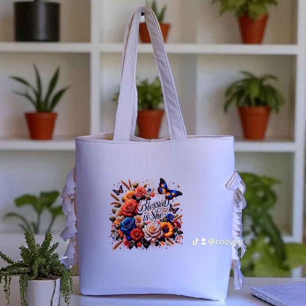 Yeirdesign Graceful White Floral Tote Bag - Picture 3 of 7